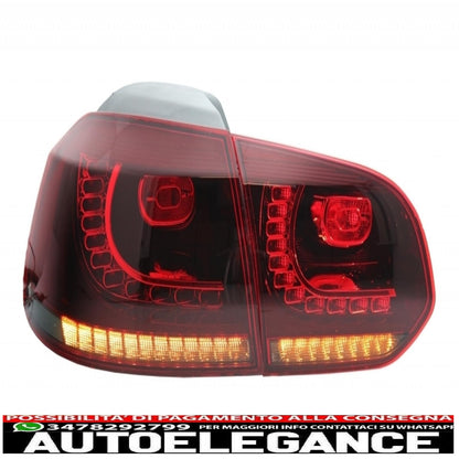 rear bumper with exhaust system and full led taillights suitable for vw golf 6 vi (2008-2013) r20 design red cherry with sequential dynamic cornering lights (left and right)