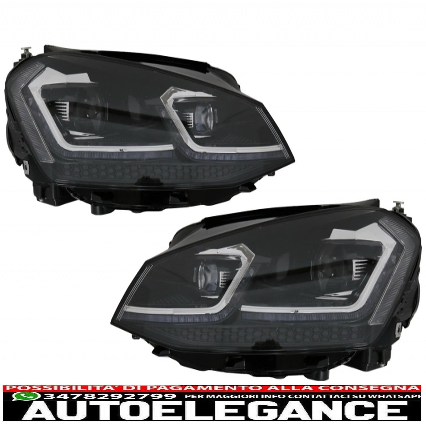 LED headlights dynamic cornering lights look g7.5 with central grille suitable for vw golf 7 vii (2012-2017) r-line design chrome