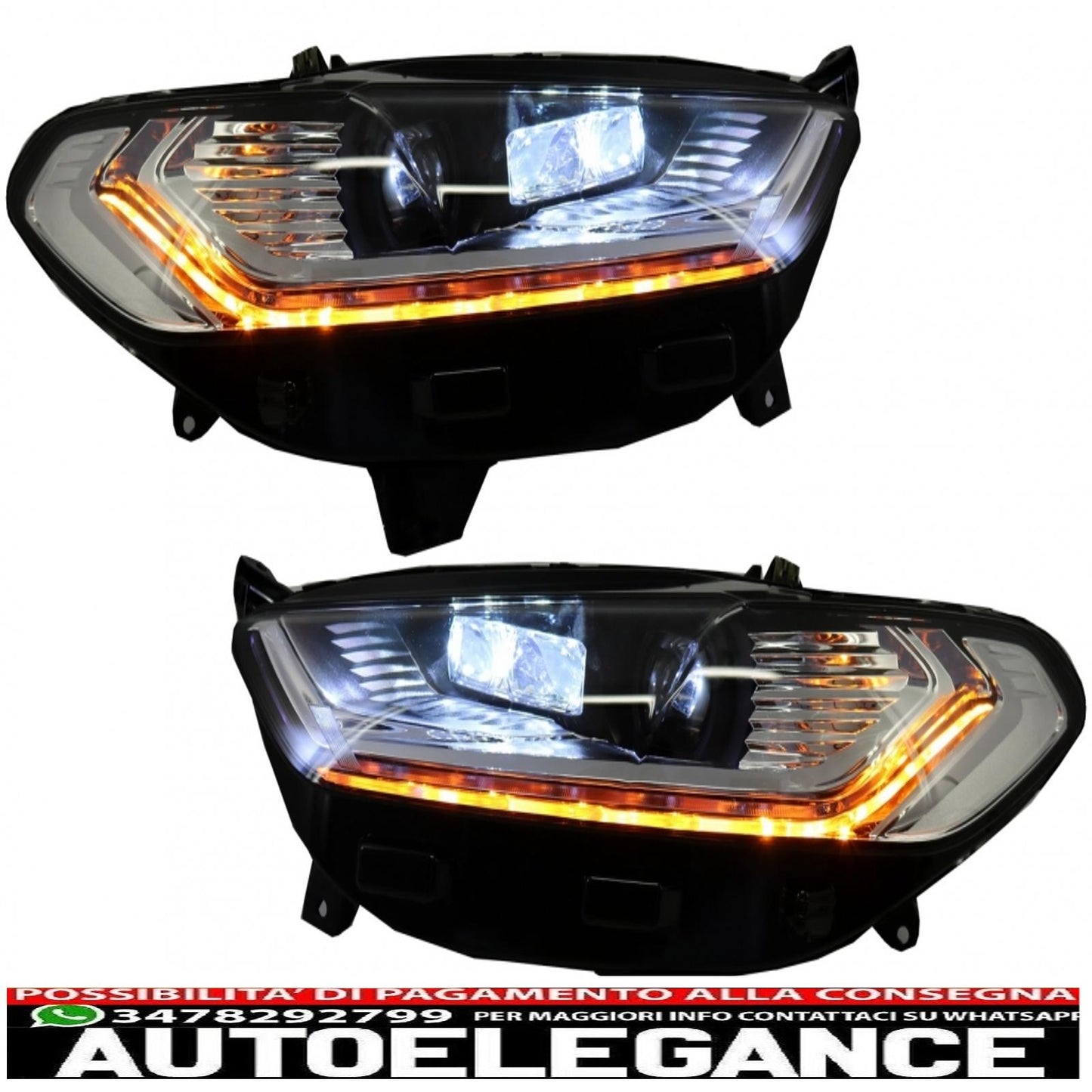 xenon look led drl headlights suitable for ford mondeo mk5 (2013-2016) dynamic and smooth sequential cornering lights chrome