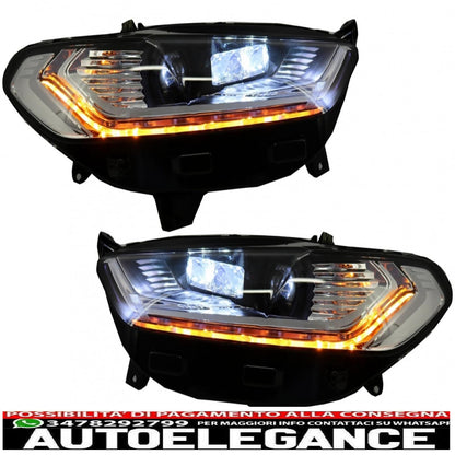 xenon look led drl headlights suitable for ford mondeo mk5 (2013-2016) dynamic and smooth sequential cornering lights chrome