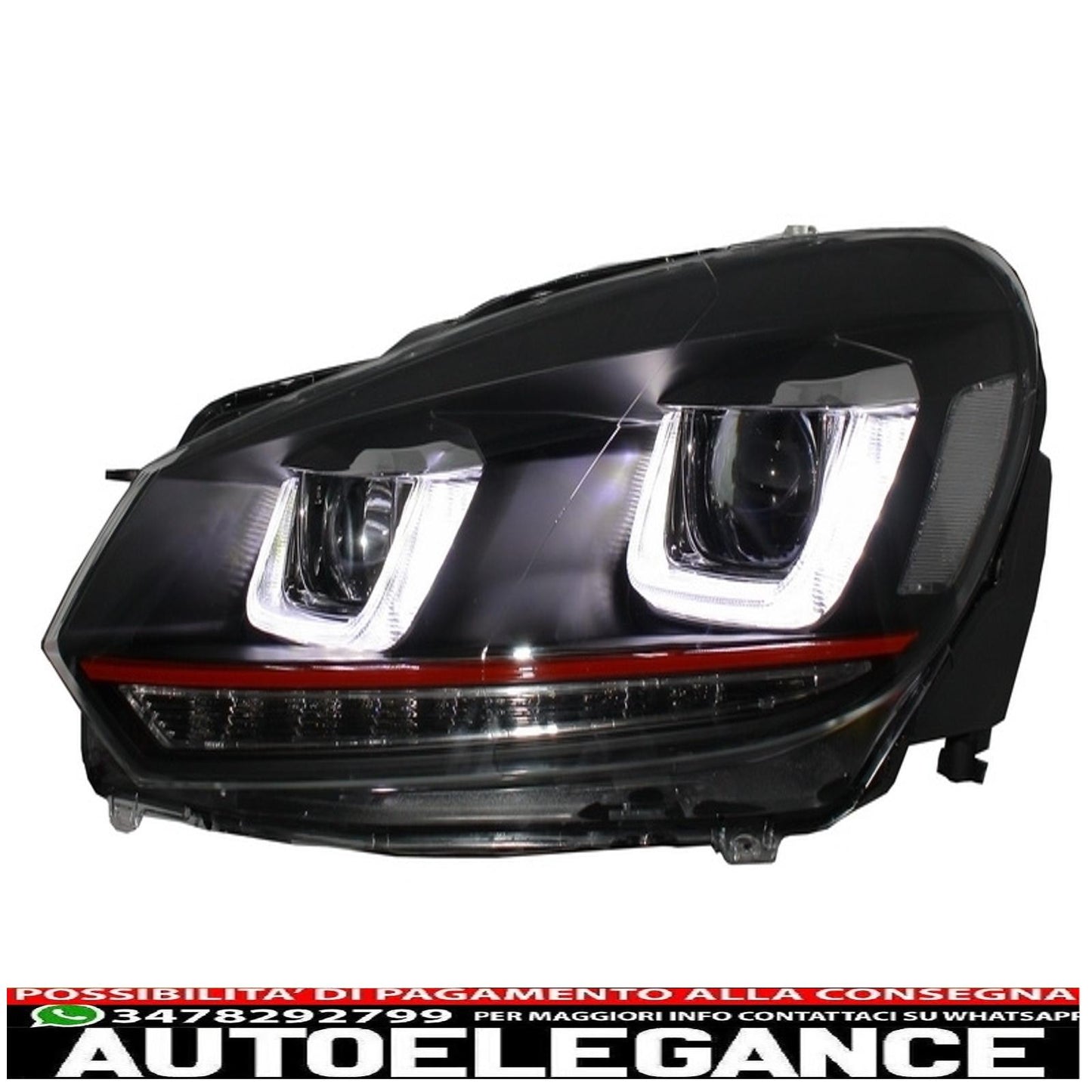 paraurti anteriore adatto per vw golf vi 6 (2008-2013) gti look con fari golf 7 3d led drl u-design led fluente luce di svolta striscia rossa gti