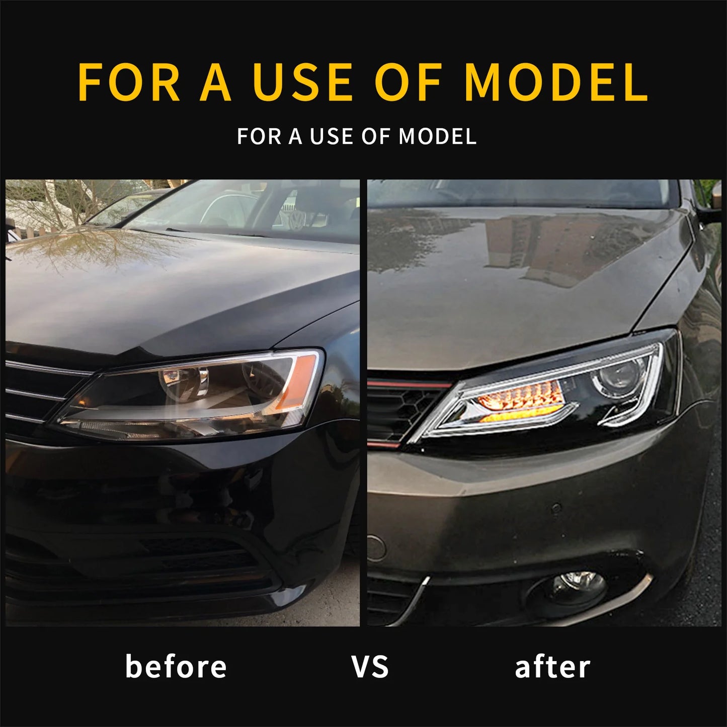 Double Beam Headlights for Volkswagen Jetta / Sagitar (NOT GLI) 2012-2018 (Bulbs Not Included) 