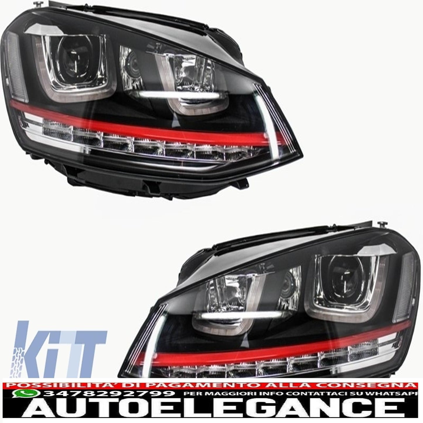 Front bumper suitable for vw golf vii golf 7 from 2013 onwards gti look with 3d led red headlights drl direction indicators and grille 