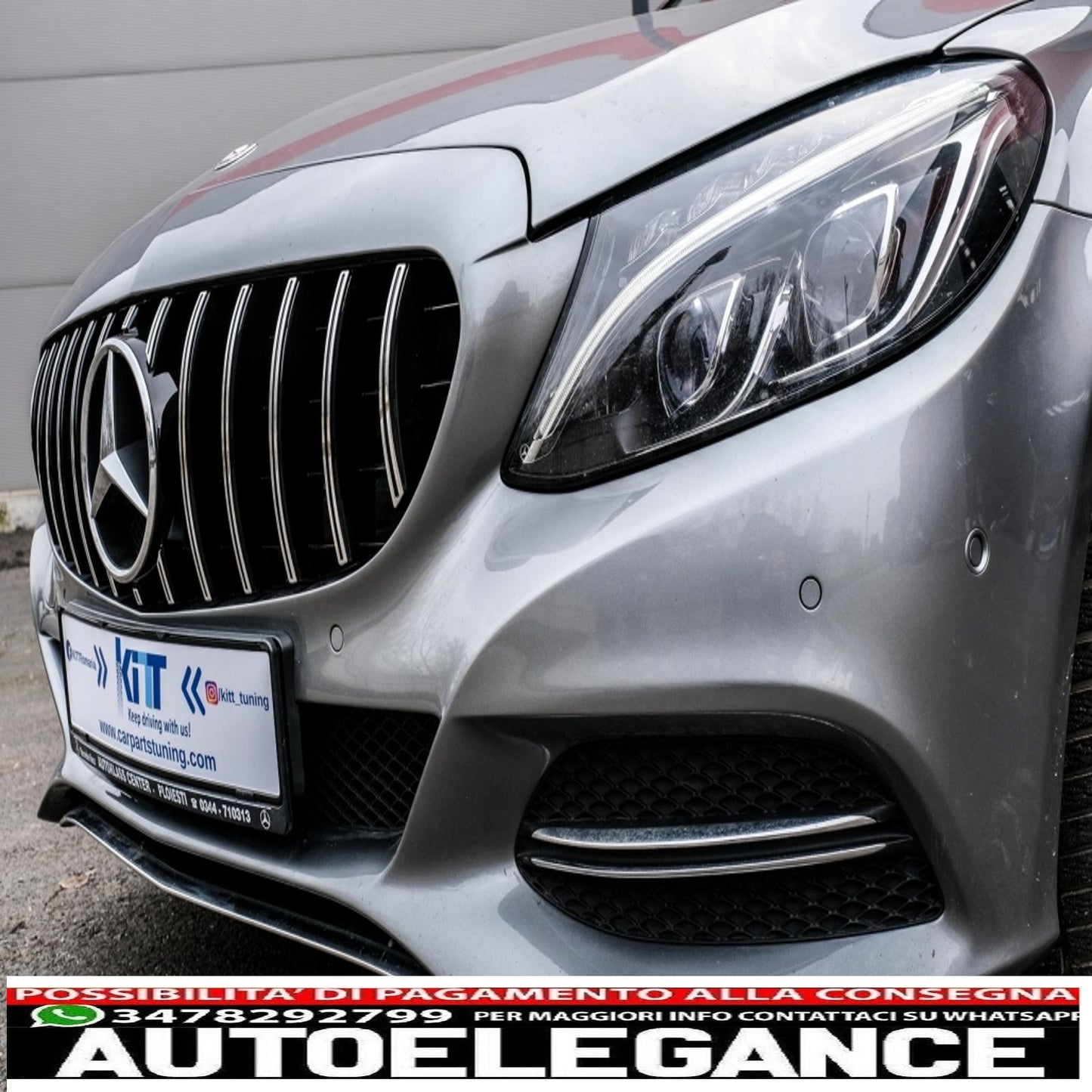 front grille suitable for mercedes c class w205 s205 c205 (2014-2018) gt-r design panamericana black chrome with 360 camera 