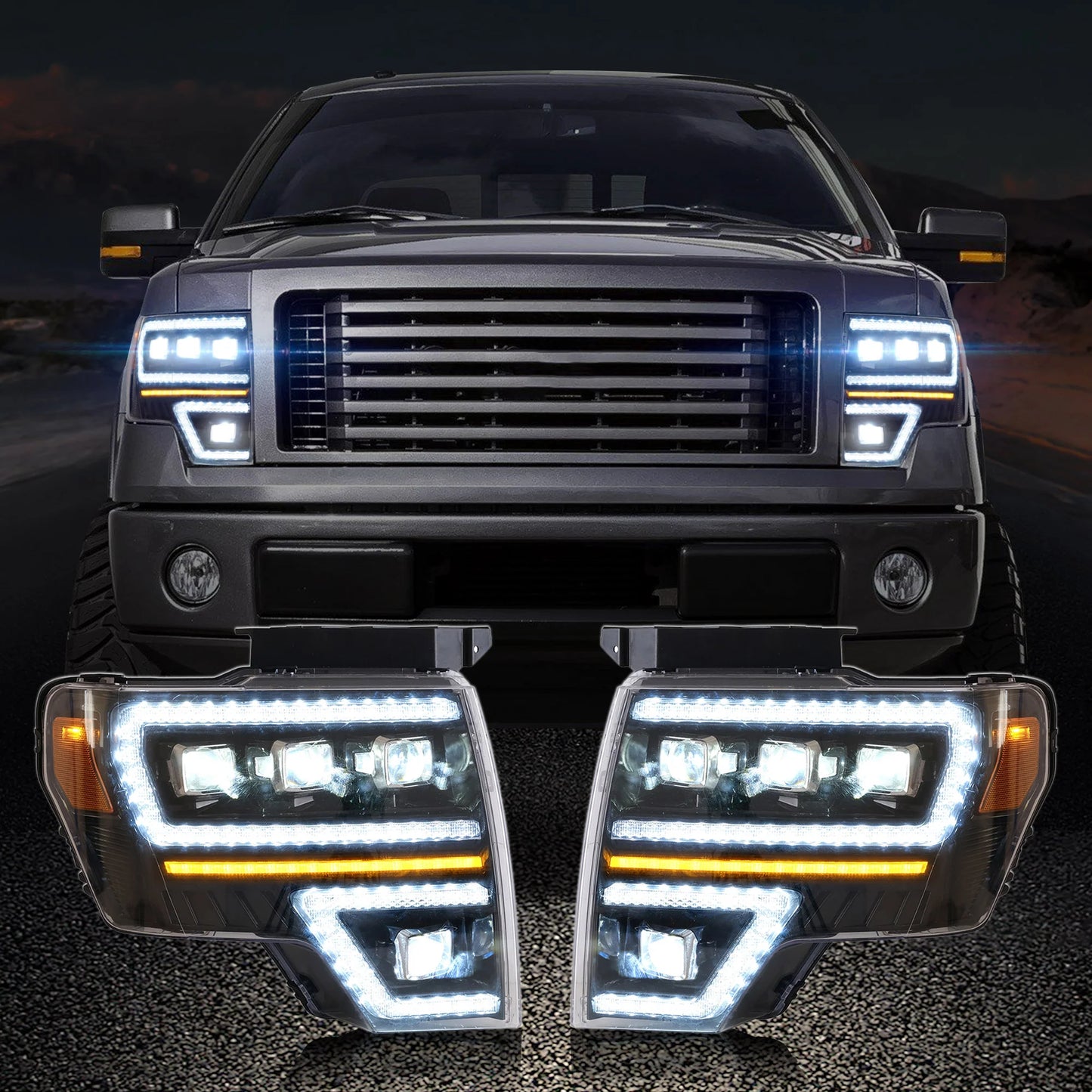 Fari per proiettori a LED per Ford F150 2009-2014 con DRL dinamico
