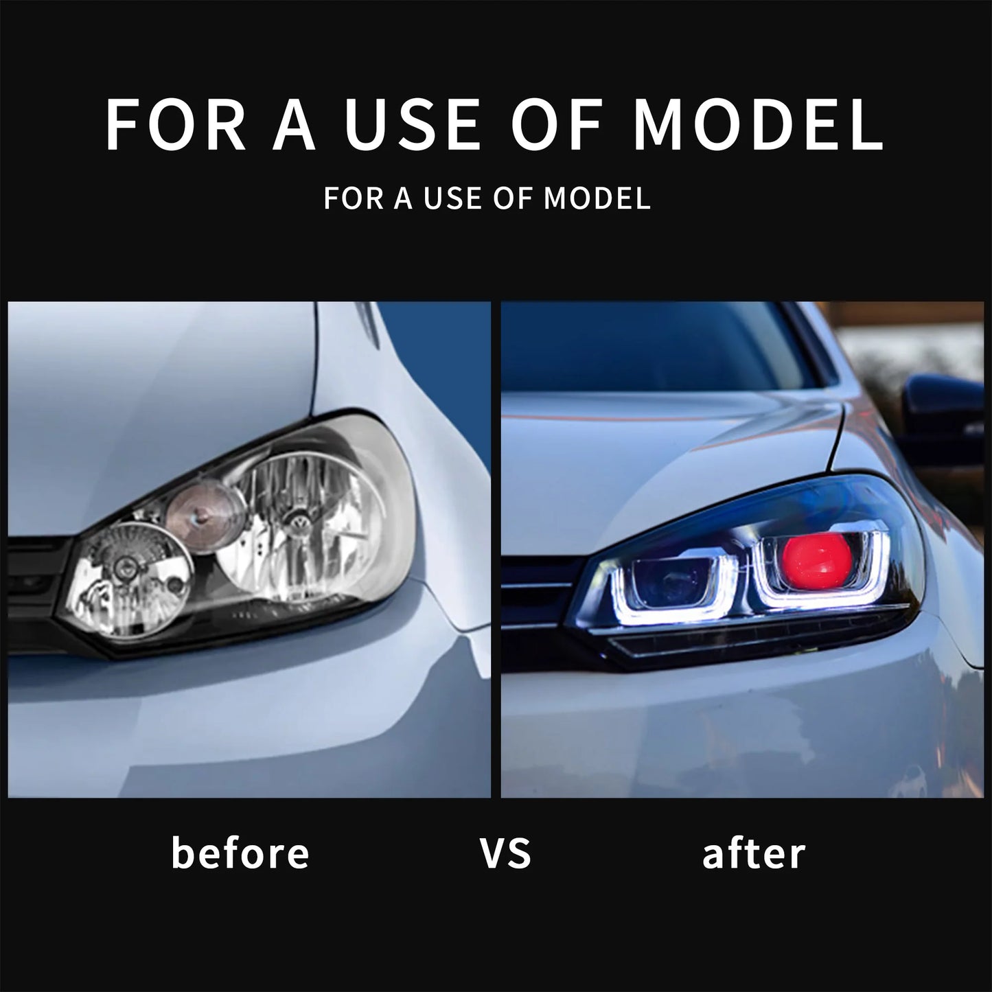 Fari a LED per Volkswagen Golf Mk6 2010-2014 con Demon Eyes (NON ADATTA PER I MODELLI GIT e GTR)