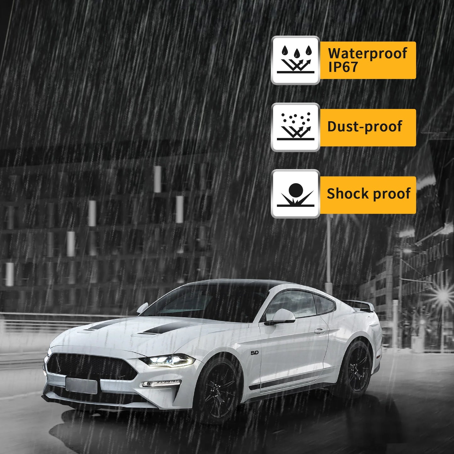 Gruppo proiettori Full LED e Dual Beam per Ford Mustang 2018 2019 2020 con fari ad animazione sequenziale e dinamica