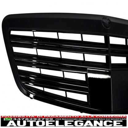 lwb body kit suitable for mercedes s class w221 (2005-2011) with central grille piano black and exhaust tips exhaust tips