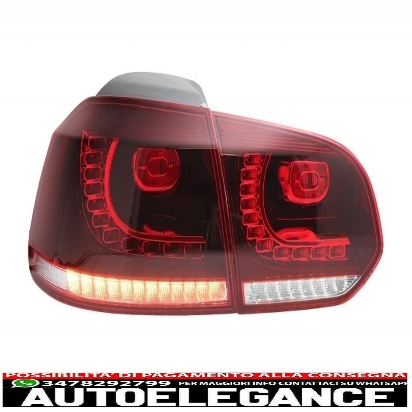 rear bumper with exhaust system suitable for vw golf vi (2008-2013) rear lights design r20 full led cherry red (left and right) and side skirts