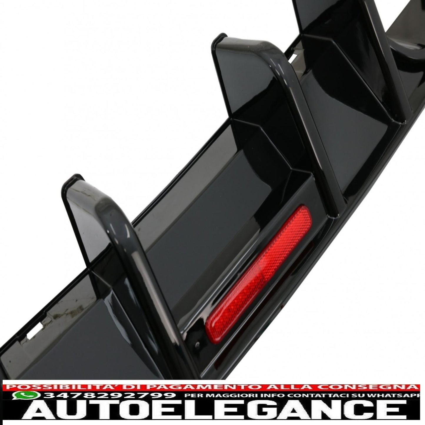 diffusore d'aria per paraurti posteriore adatto per vw golf 7.5 (2017-2019) r look pianoforte nero con riflettore led rosso