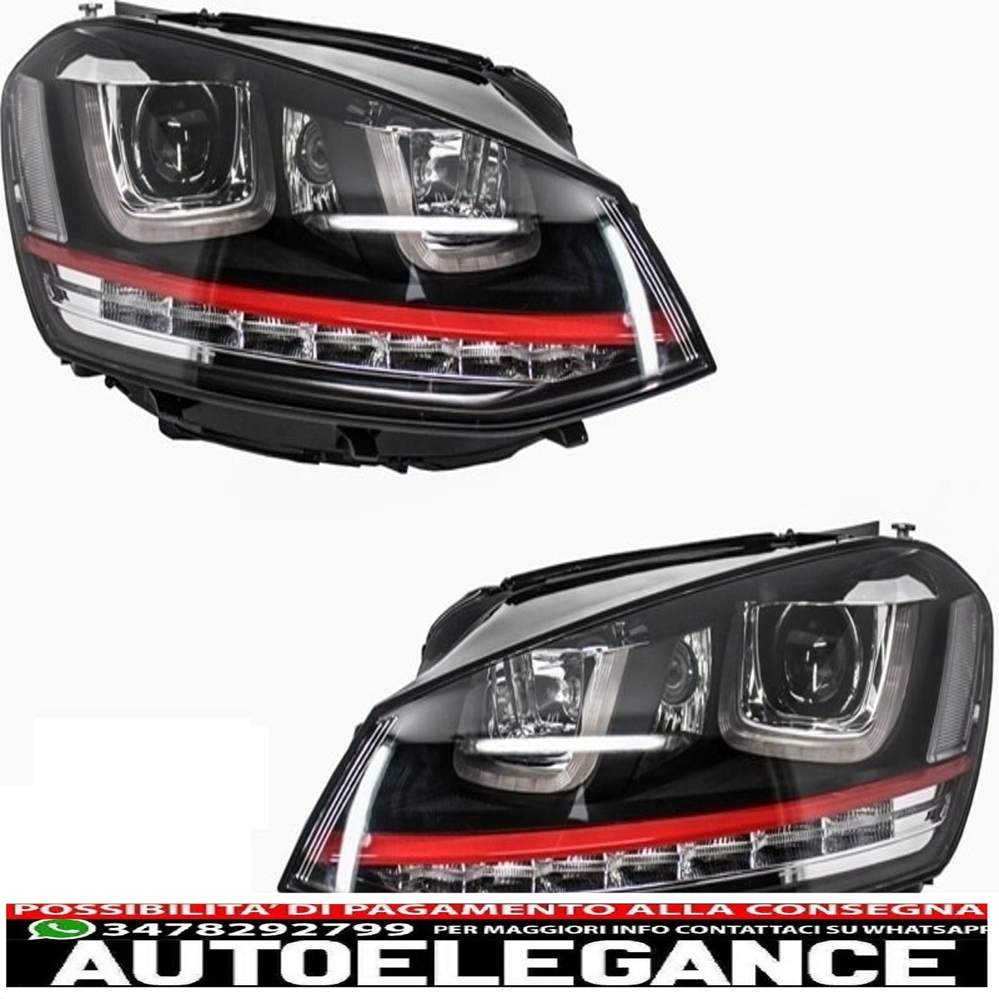 Paraurti anteriore adatto per vw golf vii golf 7 dal 2013 in poi gti look con fari 3d led dlr rossi e griglia