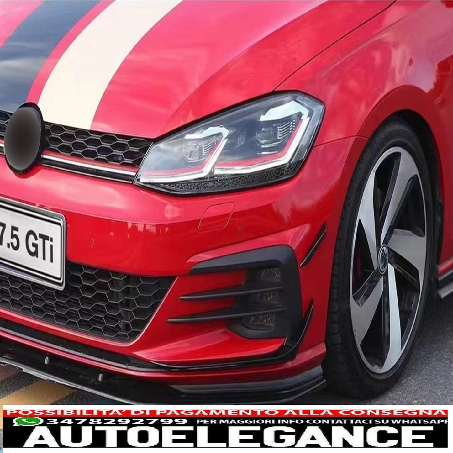 Alette laterali paraurti anteriore adatte per vw golf 7.5 gti 5g hatchback (2017-2020) pianoforte nero AUTOELEGANCERICAMBI