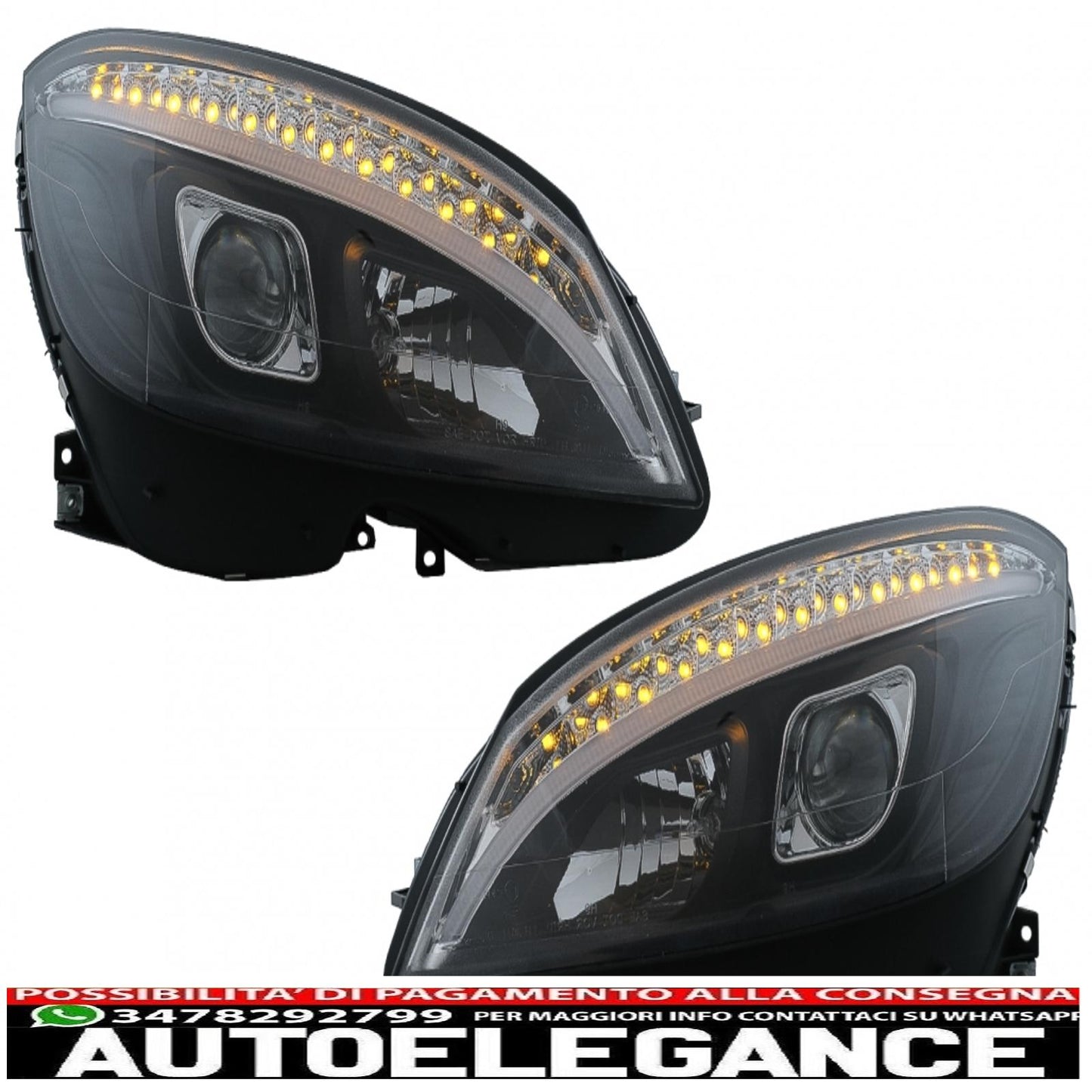 led headlights suitable for mercedes c class w204 s204 (2007-2010) black with dynamic sequential direction indicators 