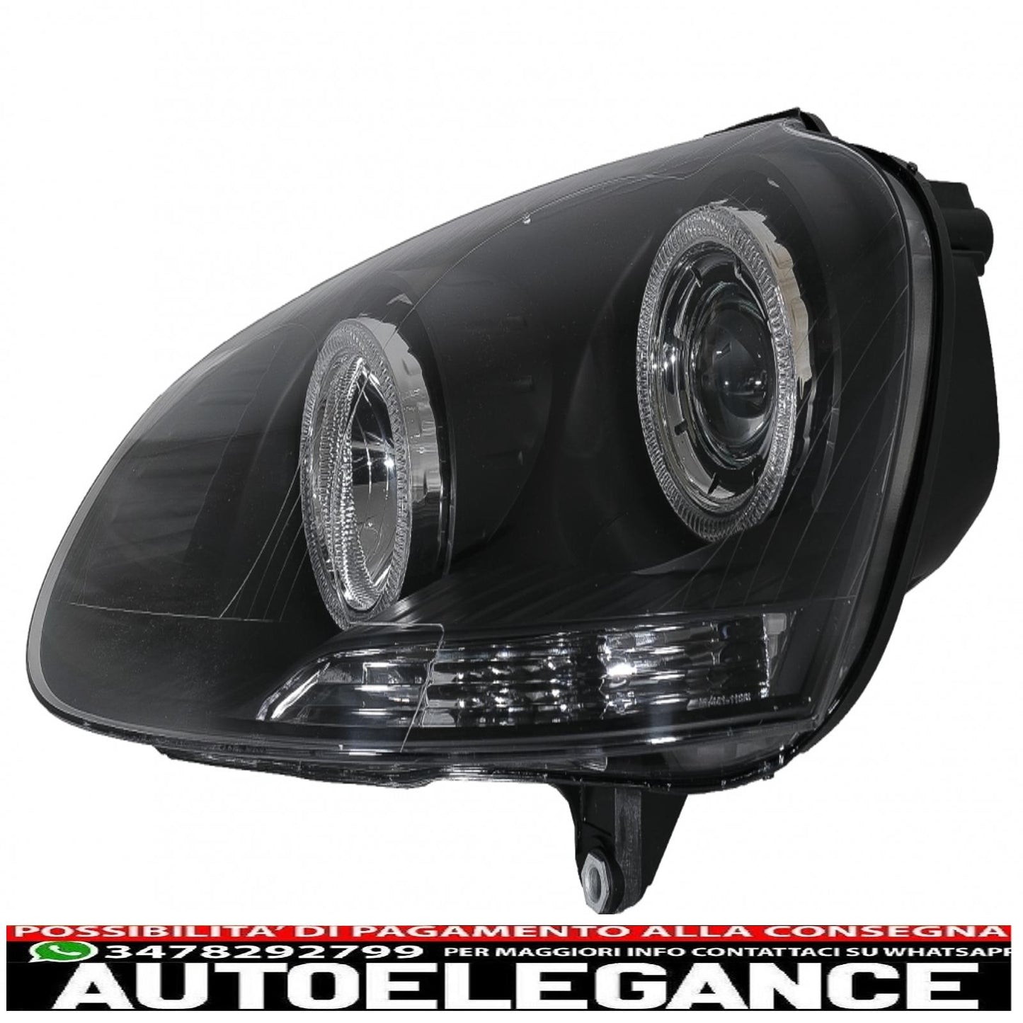 angel eye headlights dual halo rims suitable for vw golf 5 v (2003-2007) left or right hand drive black 