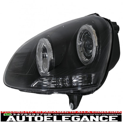 angel eye headlights dual halo rims suitable for vw golf 5 v (2003-2007) left or right hand drive black 