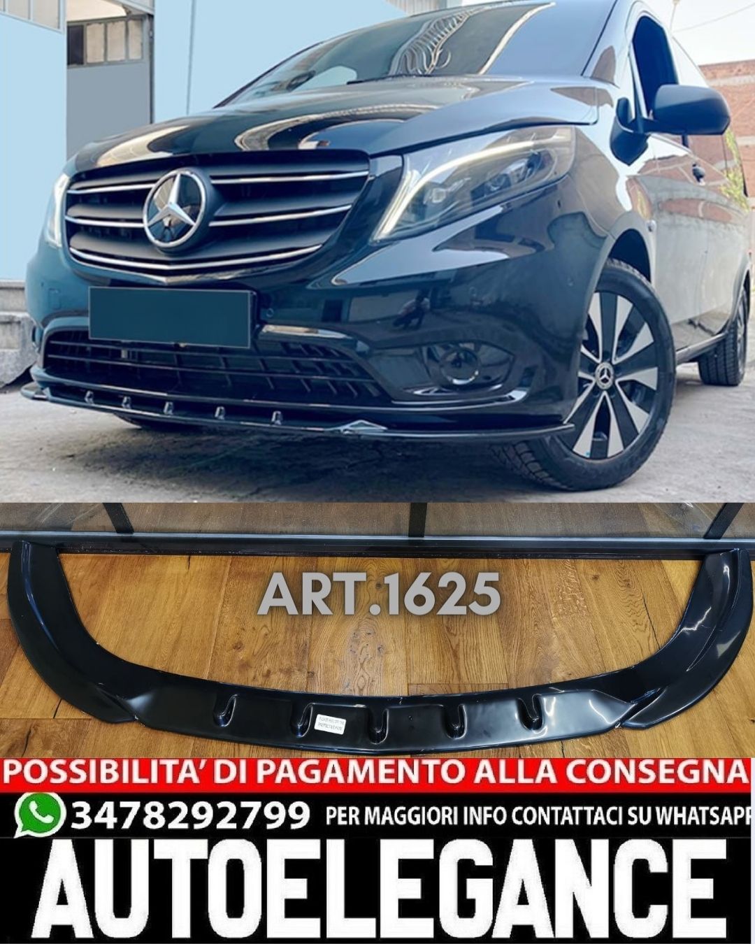 SPLITTER ADATTO PER MERCEDES VITO W447 STANDARD 2014+ LOOK NERO LUCIDO V3
