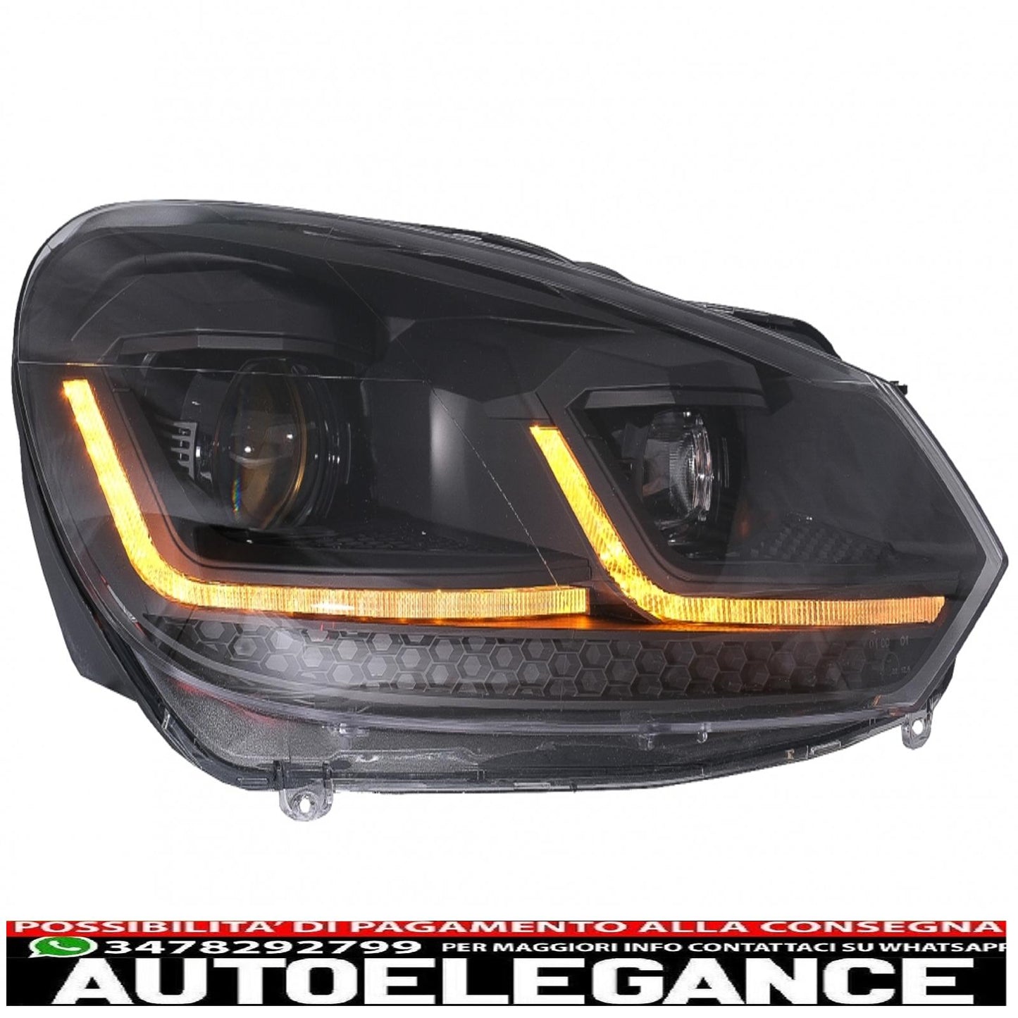 led headlights suitable for vw golf 6 (2008-2013) with g7.5 facelift black look smooth dynamic sequential cornering lights left hand drive