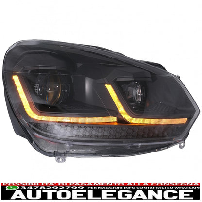 led headlights suitable for vw golf 6 (2008-2013) with g7.5 facelift black look smooth dynamic sequential cornering lights left hand drive