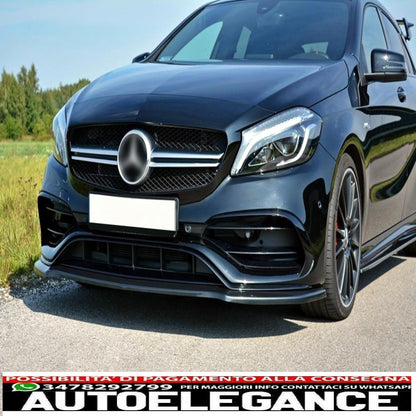 Estensione del labbro del paraurti anteriore adatta per mercedes classe A W176 AMG Facelift (2015-2018) Piano Black