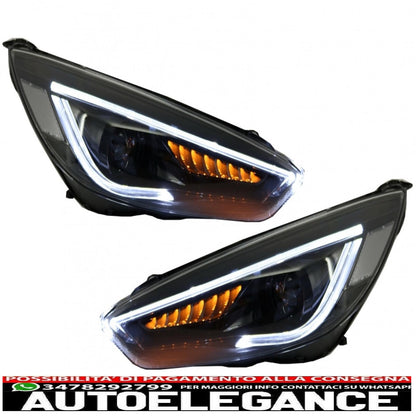 led drl headlights suitable for ford focus iii mk3 (2015-2017) bi-xenon design dynamic and fluid direction indicators demon look