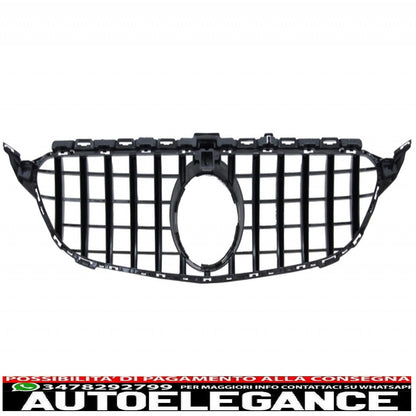 Front bumper with chrome grille and piano black trunk spoiler suitable for mercedes c class c205 (2014-2018) design c63