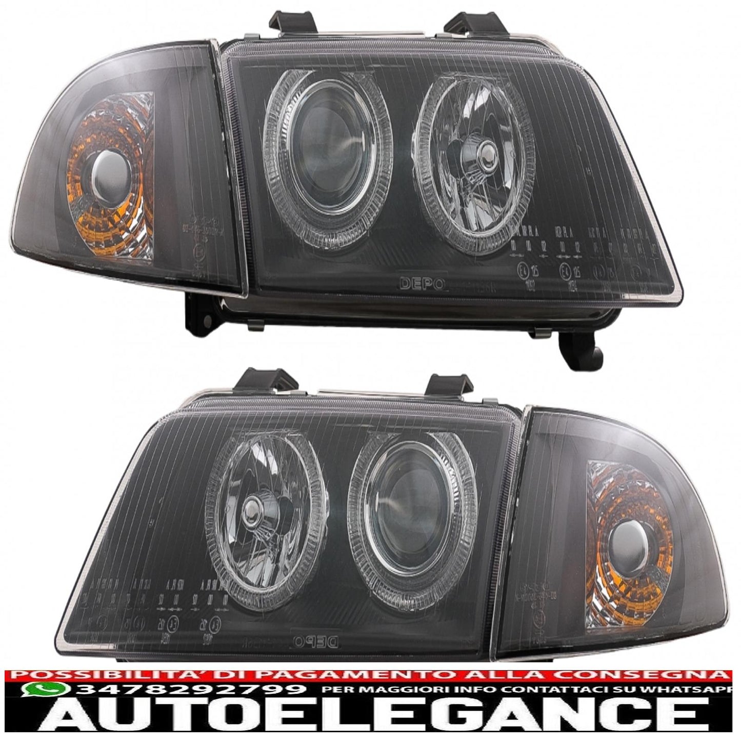 headlights suitable for audi a4 b5 (11.1994-12.1998) angel eye 2 black halo rims