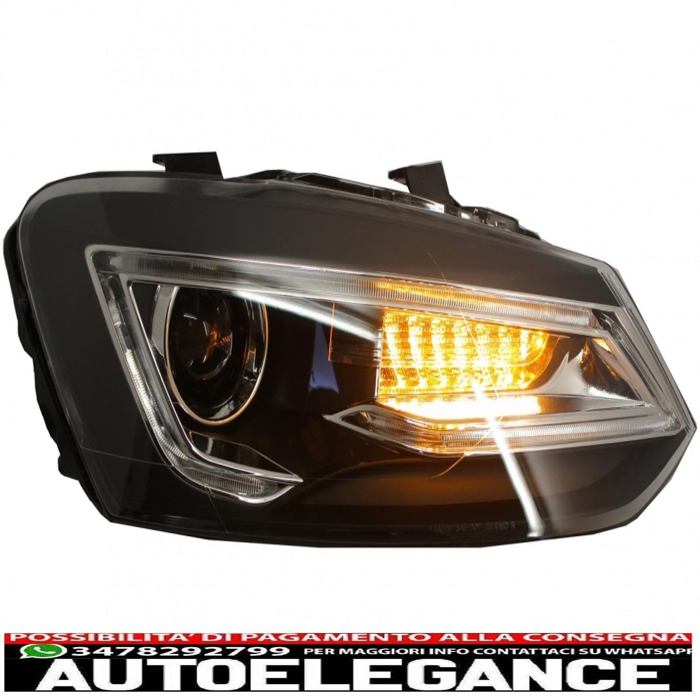 led xenon hid headlights suitable for vw polo 6r 6c 61 (2011-2017) Devil Eye Look light bar