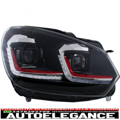 led headlights suitable for vw golf 6 vi (2008-2013) with g7.5 gti look red facelift smooth dynamic sequential cornering lights left hand drive 