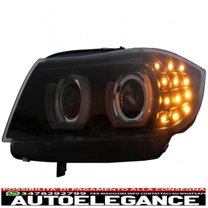 3D Xenon headlights angel eye led drl suitable for bmw 3 series e90 e91 lci with afs (2008-2011) black 