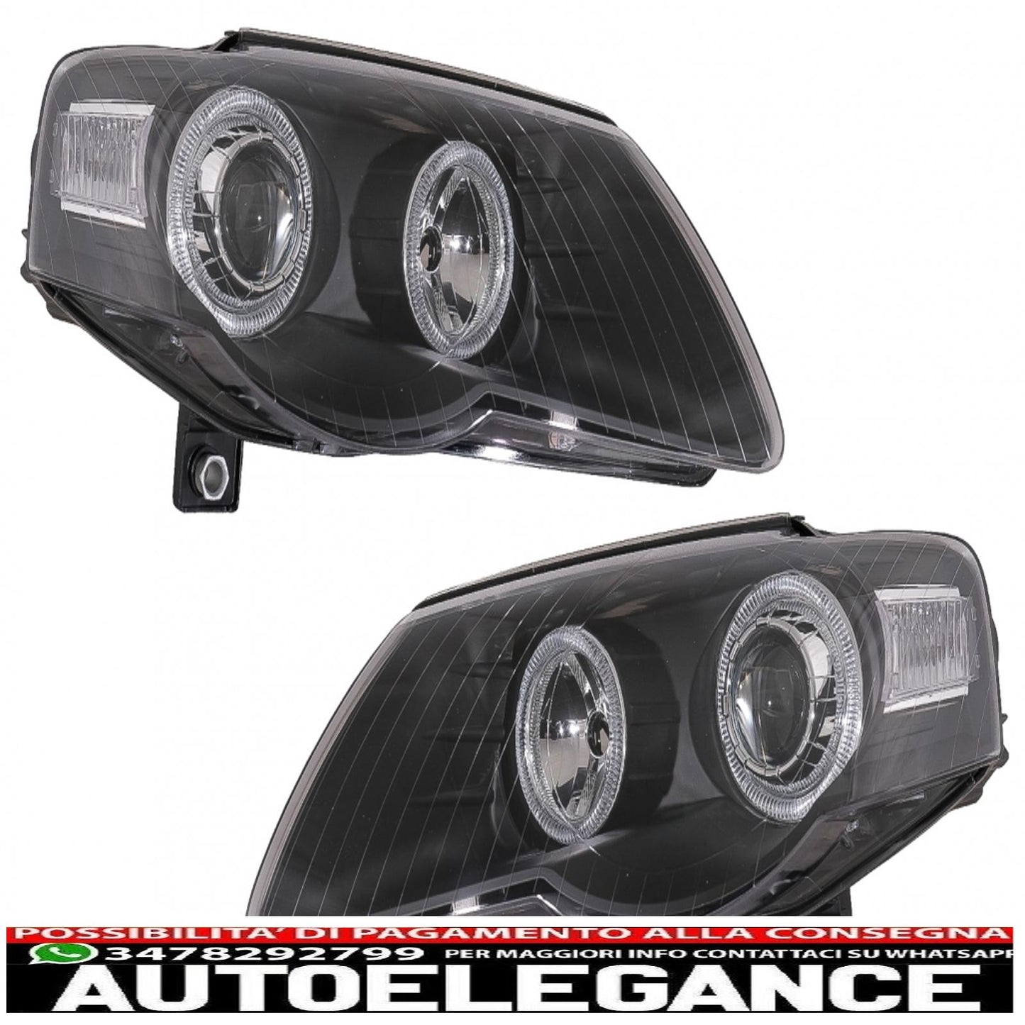 headlights suitable for vw passat b6 3c (03.2005-2010) 2 black halo rims 