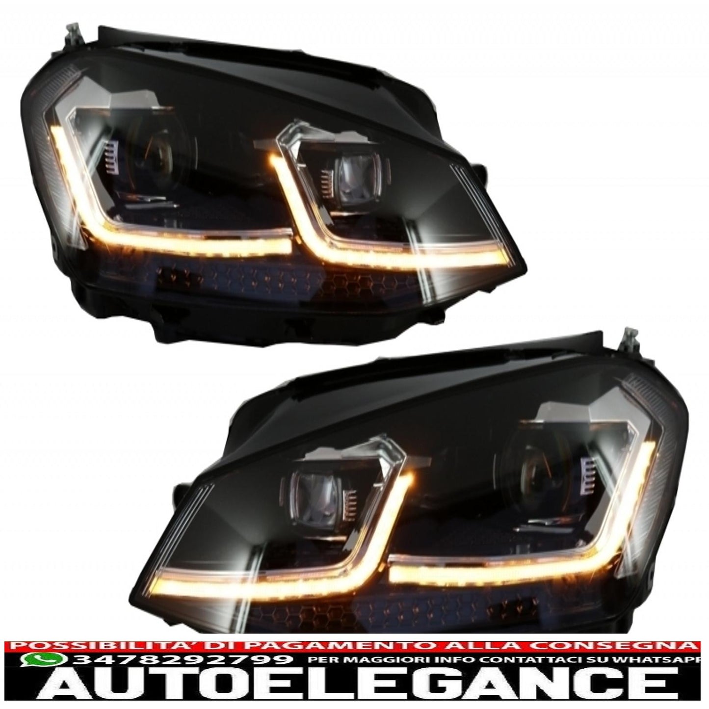 paraurti anteriore con fari led dx indicatori di direzione dinamici sequenziali adatti per vw golf vii 7 (2013-2017) r-line look