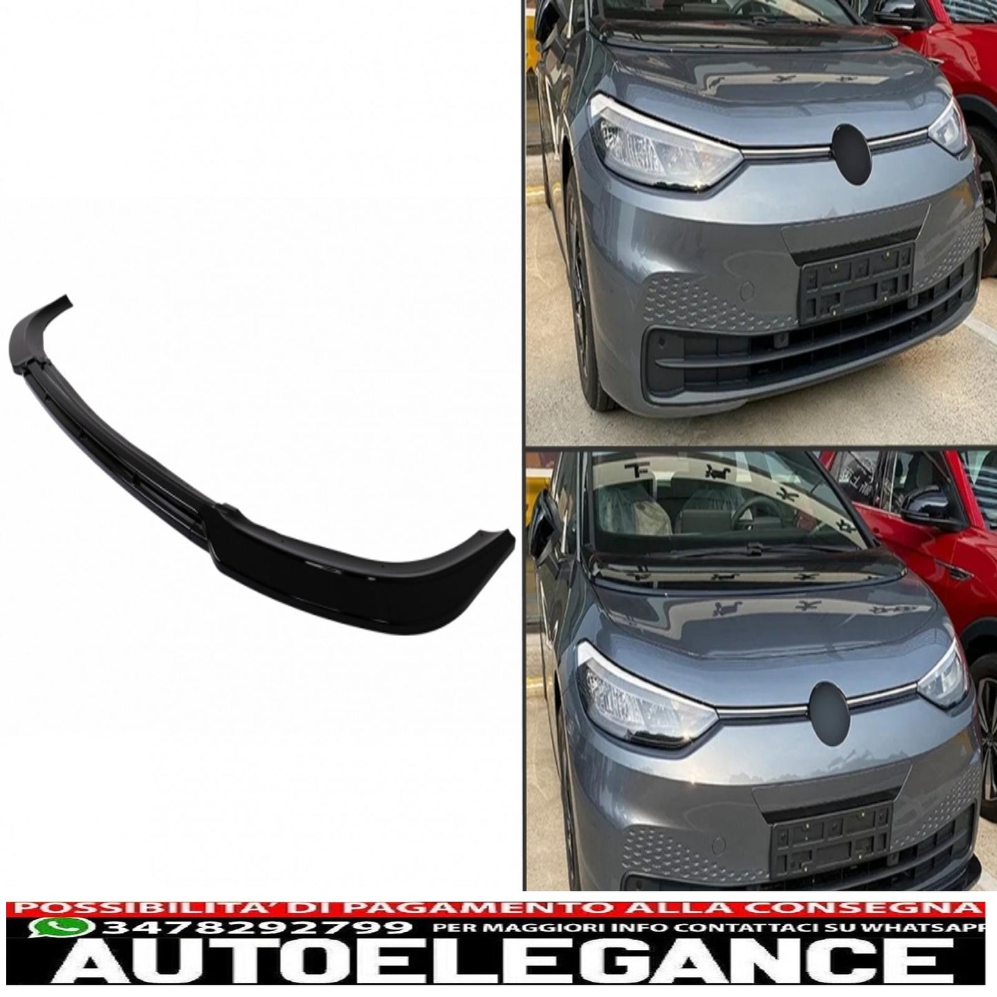 Additional front bumper spoiler suitable for vw id3 (2019-2022) piano black 