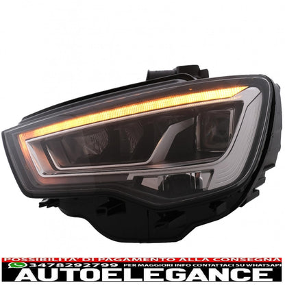full led headlights suitable for audi a3 8v pre-facelift (2013-2016) upgrade for halogens with dynamic sequential cornering lights left 