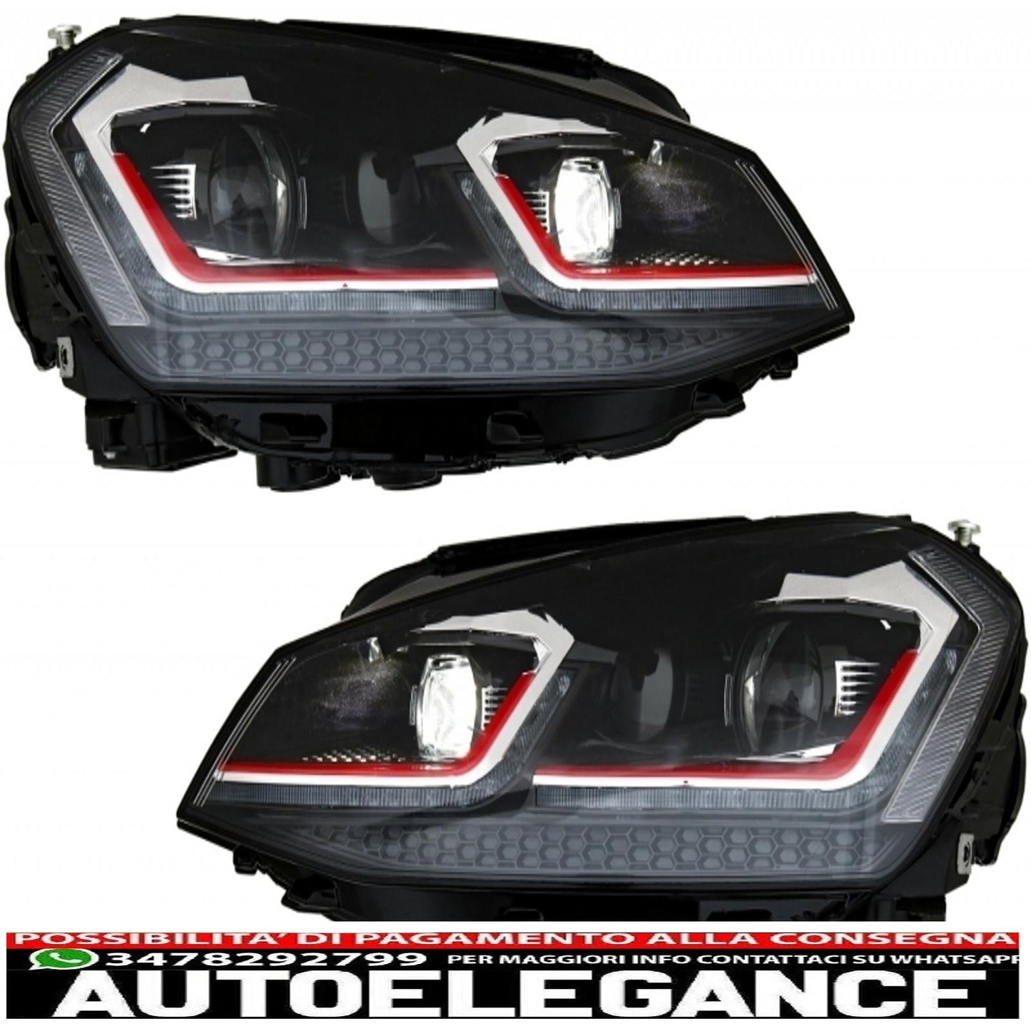 paraurti anteriore adatto a vw golf vii 7 5g (2013-2017) con fari led g7.5 gti look con indicatori di direzione dinamici sequenziali destra