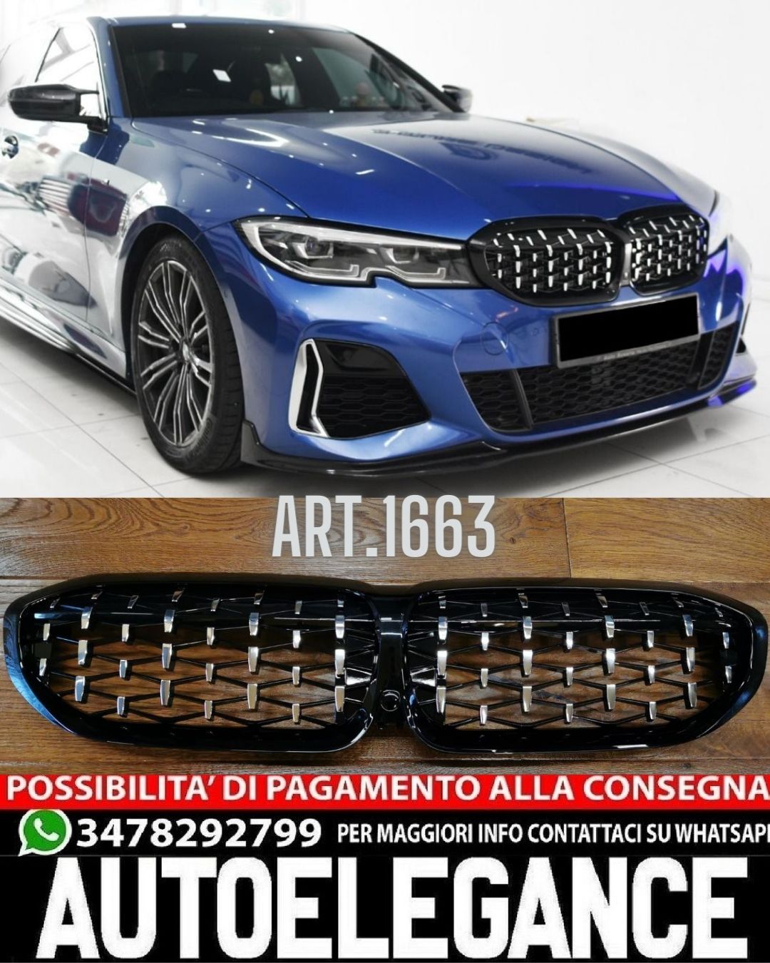 GRIGLIA ADATTA PER BMW SERIE 3 G20 G21 2018-2022 LOOK DIAMANTATA SATINATA