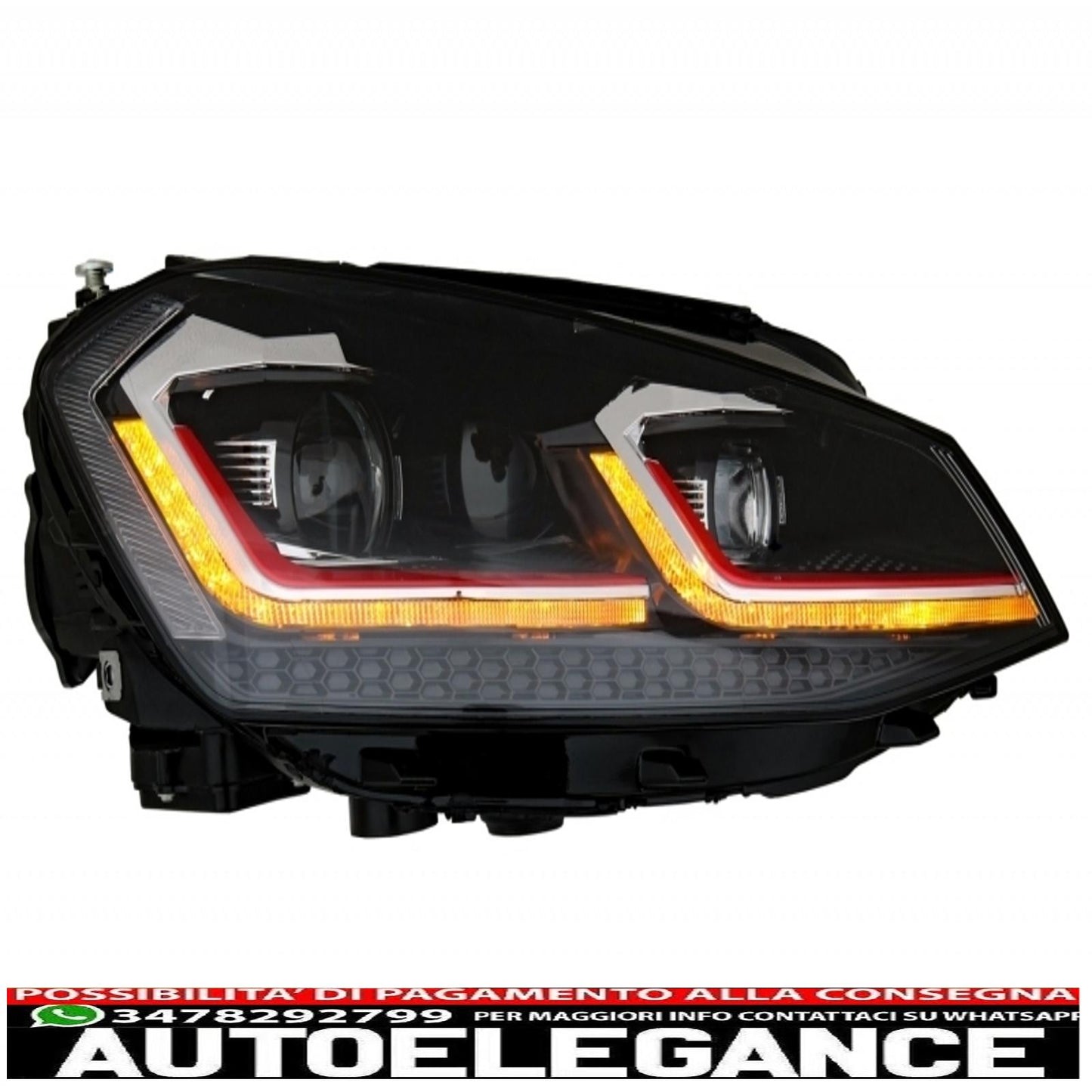 bi-xenon look led headlights suitable for vw golf 7 vii (2012-2017) facelift g7.5 gti design with sequential dynamic cornering lights with central grille 