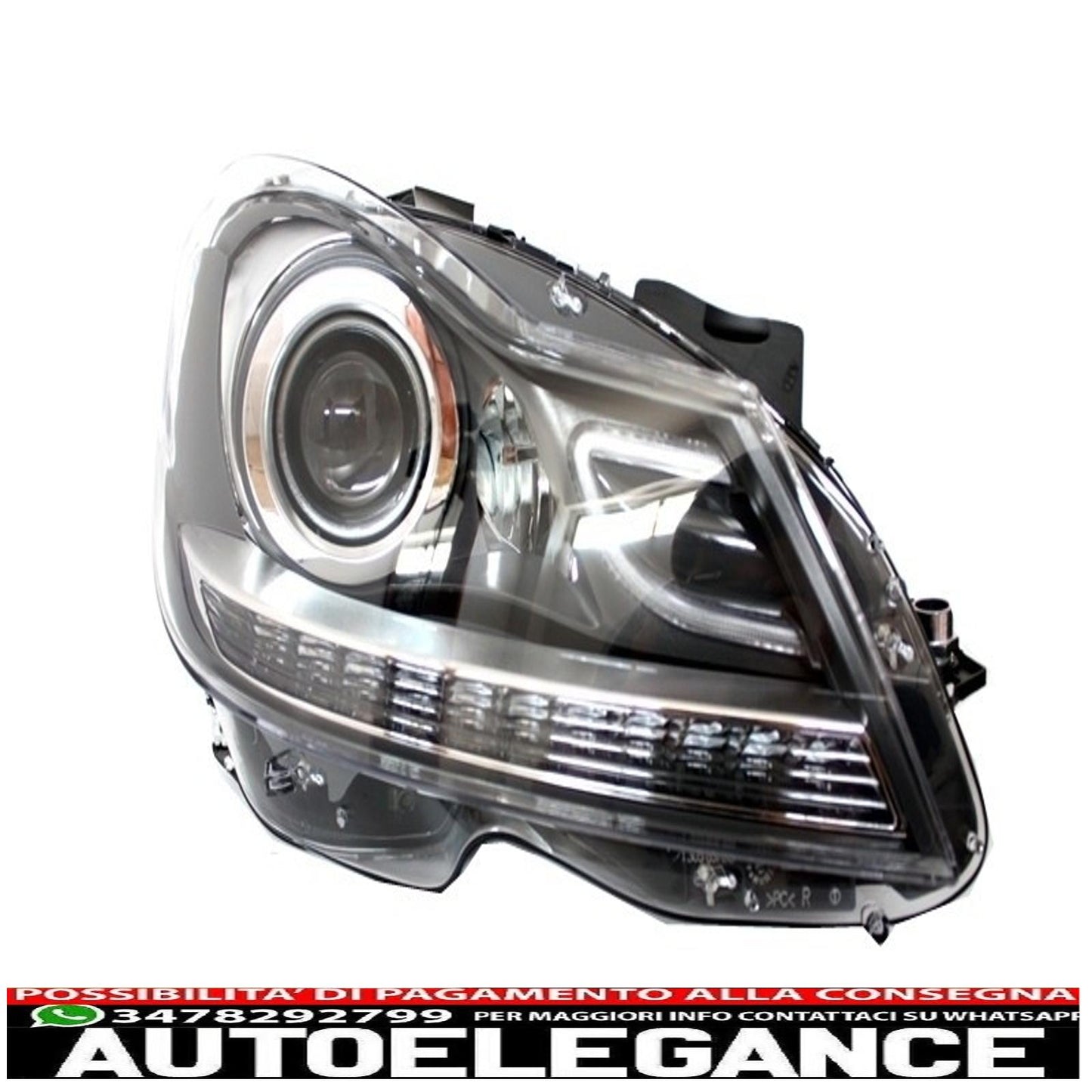 paraurti anteriore con fari drl led adatto per mercedes classe c w204 (2012-2014) c63 restyling design bi-xeno