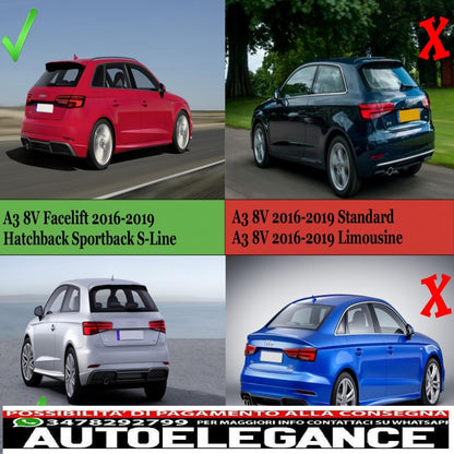 Diffusore mantovana paraurti posteriore adatto per audi a3 8v facelift (2016-2019) paraurti s-line hatchback sportback s3 design