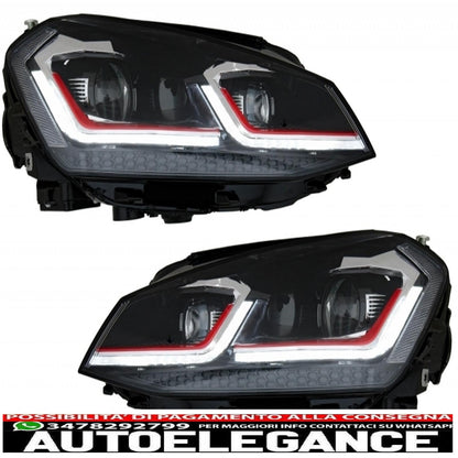 dynamic sequential led headlights with grille suitable for vw golf 7 vii (2013-2017) r look red 