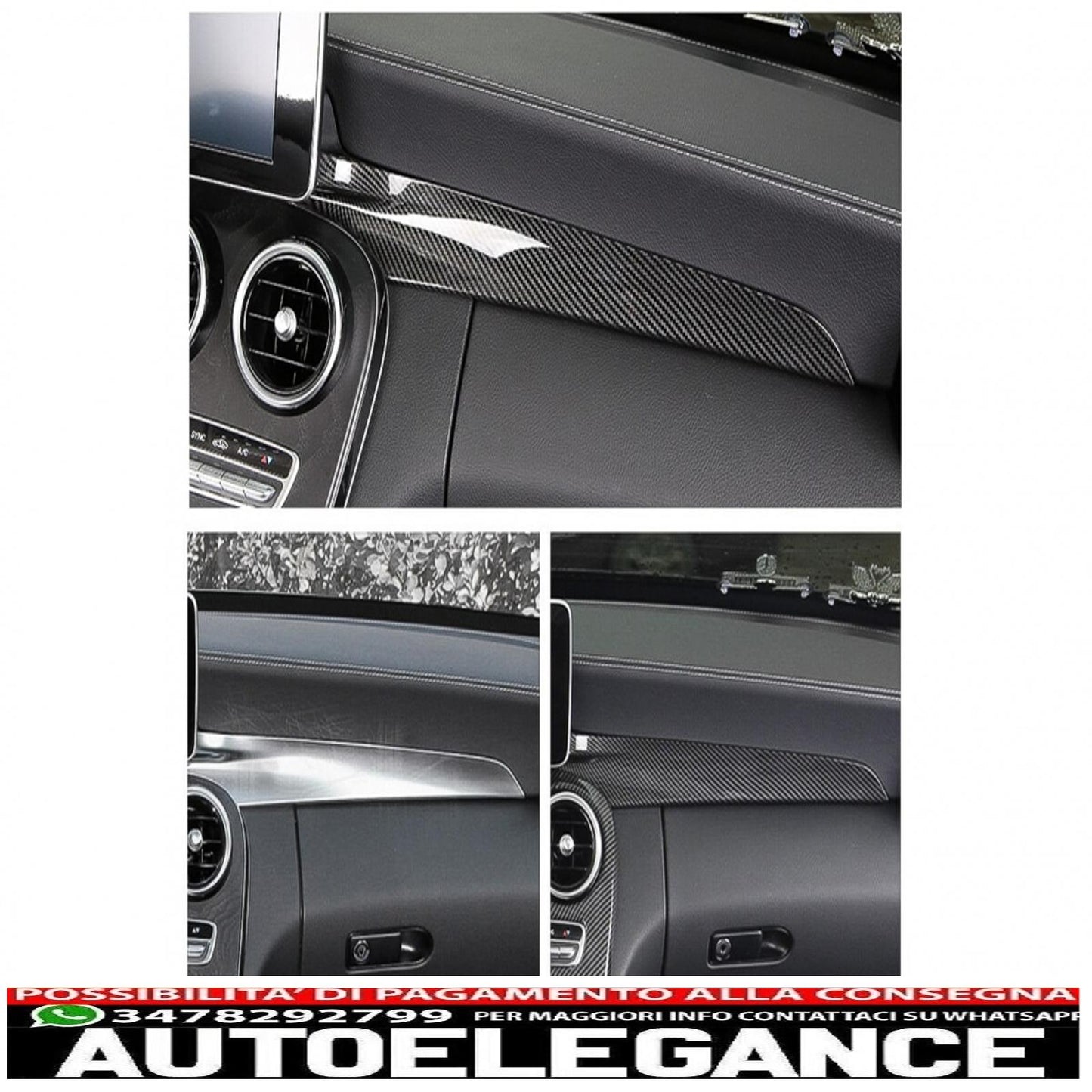 Car Center Console Dashboard Strips Interior Trim Fit For Mercedes C Class W205 (2014-2018) GLC X253 (2015-2018) Carbon Fiber Style Left Hand Drive