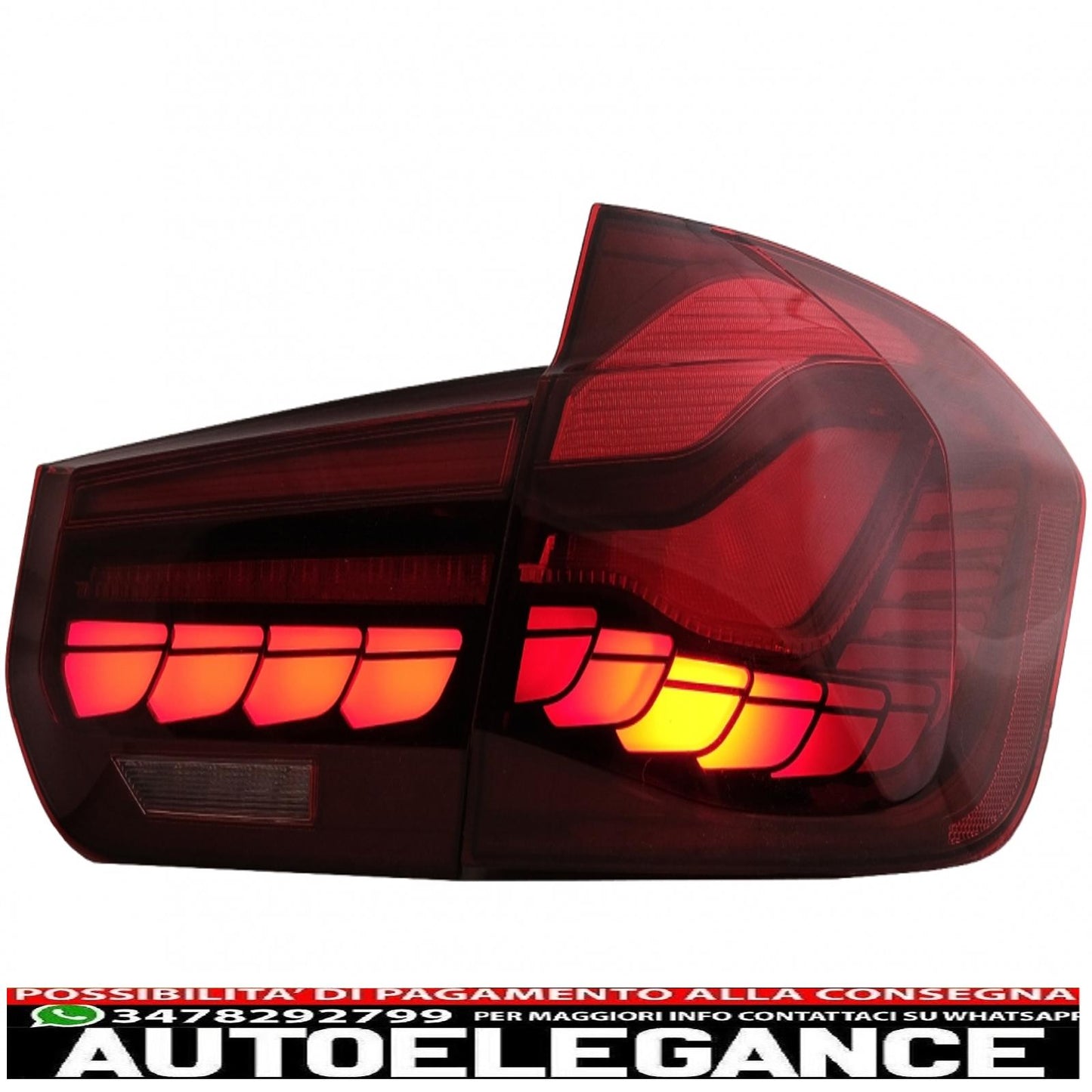 conversione dei fanali posteriori oled al design m4 adatti per bmw serie 3 f30 pre lci e lci (2011-2019) f35 f80 rosso trasparente con luce di svolta sequenziale dinamica AUTOELEGANCERICAMBI