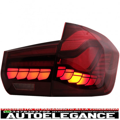 conversione dei fanali posteriori oled al design m4 adatti per bmw serie 3 f30 pre lci e lci (2011-2019) f35 f80 rosso trasparente con luce di svolta sequenziale dinamica AUTOELEGANCERICAMBI