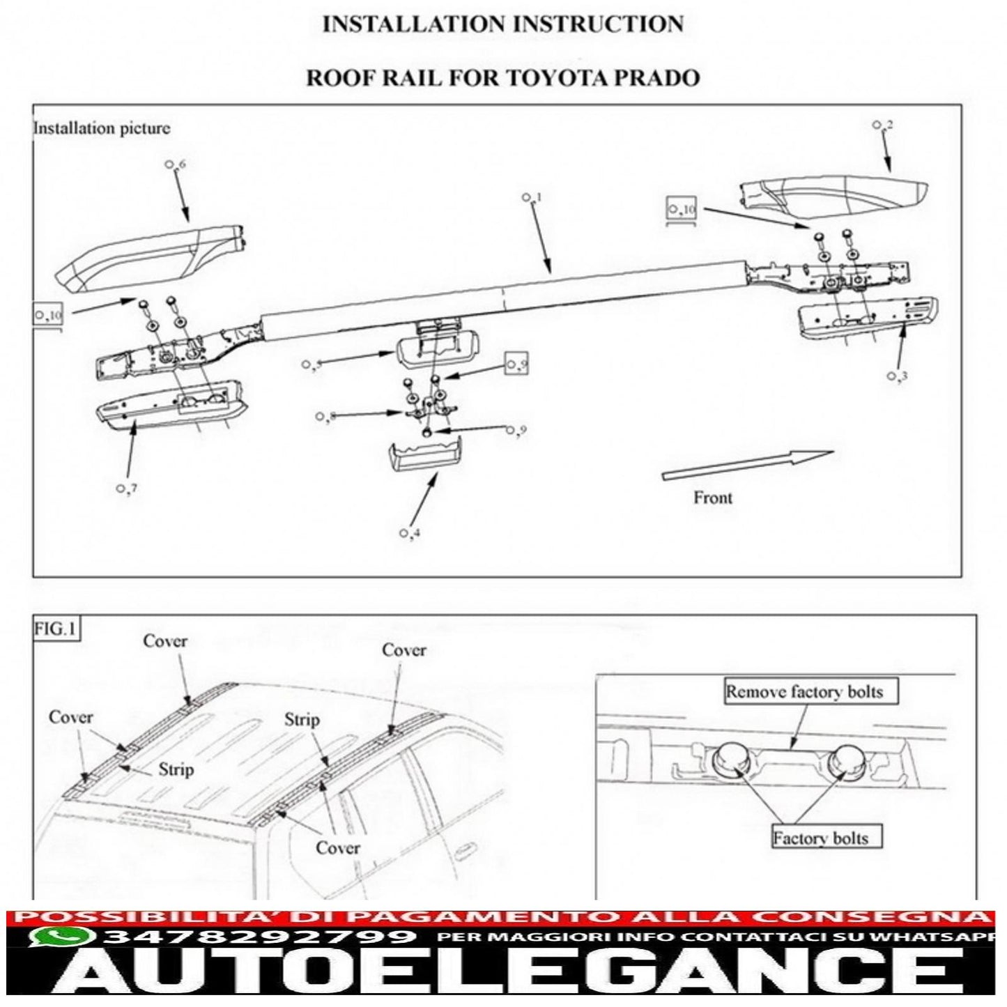 portapacchi mancorrenti sul tetto adatti per toyota land cruiser prado f j150 (2009-up) nero