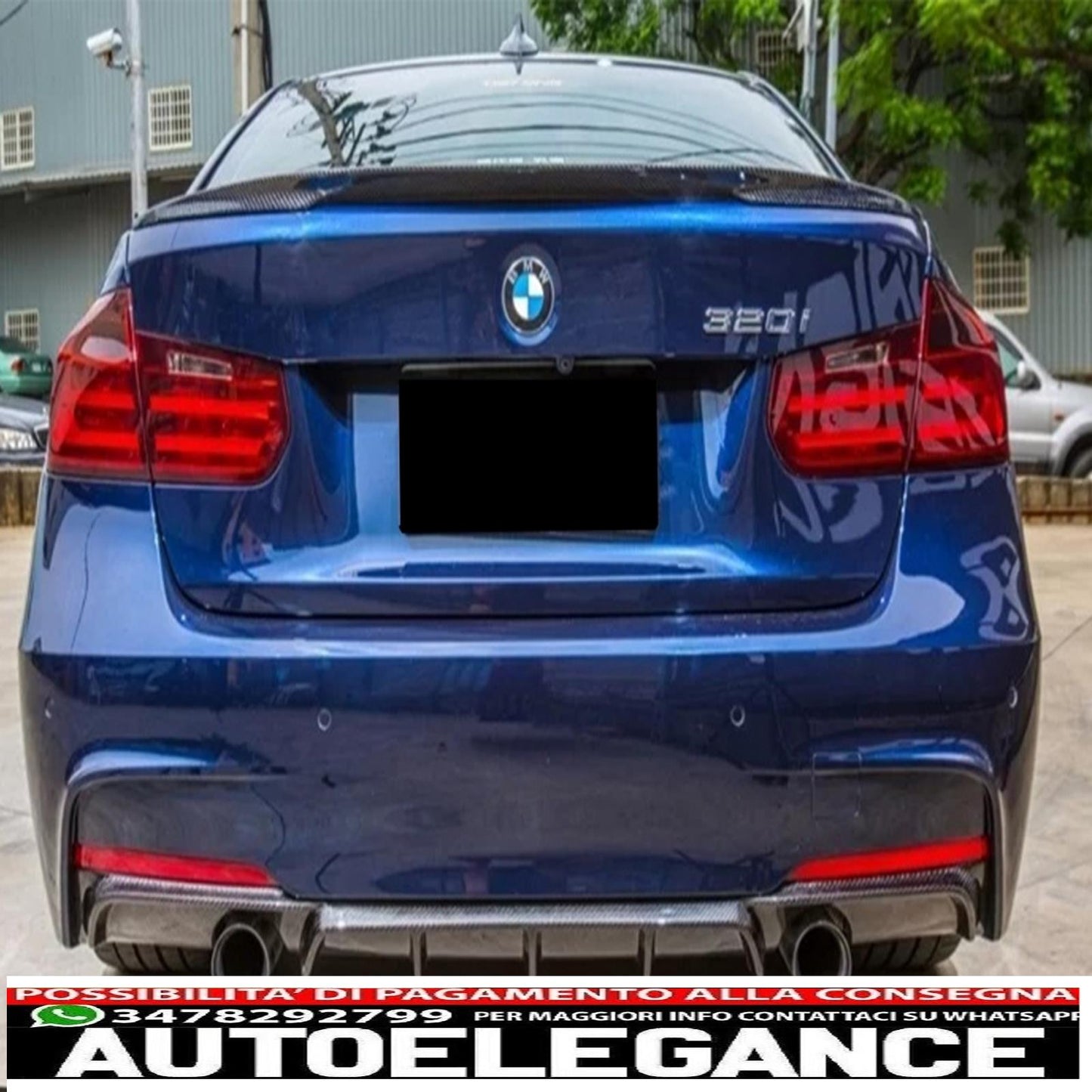 paraurti posteriore spoiler mantovana diffusore doppia uscita per scarico singolo adatto per bmw serie 3 f30 f31 (2011-2019) m performance design rivestimento in pellicola di carbonio
