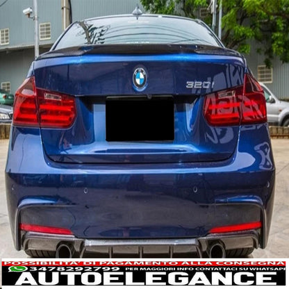 paraurti posteriore spoiler mantovana diffusore doppia uscita per scarico singolo adatto per bmw serie 3 f30 f31 (2011-2019) m performance design rivestimento in pellicola di carbonio