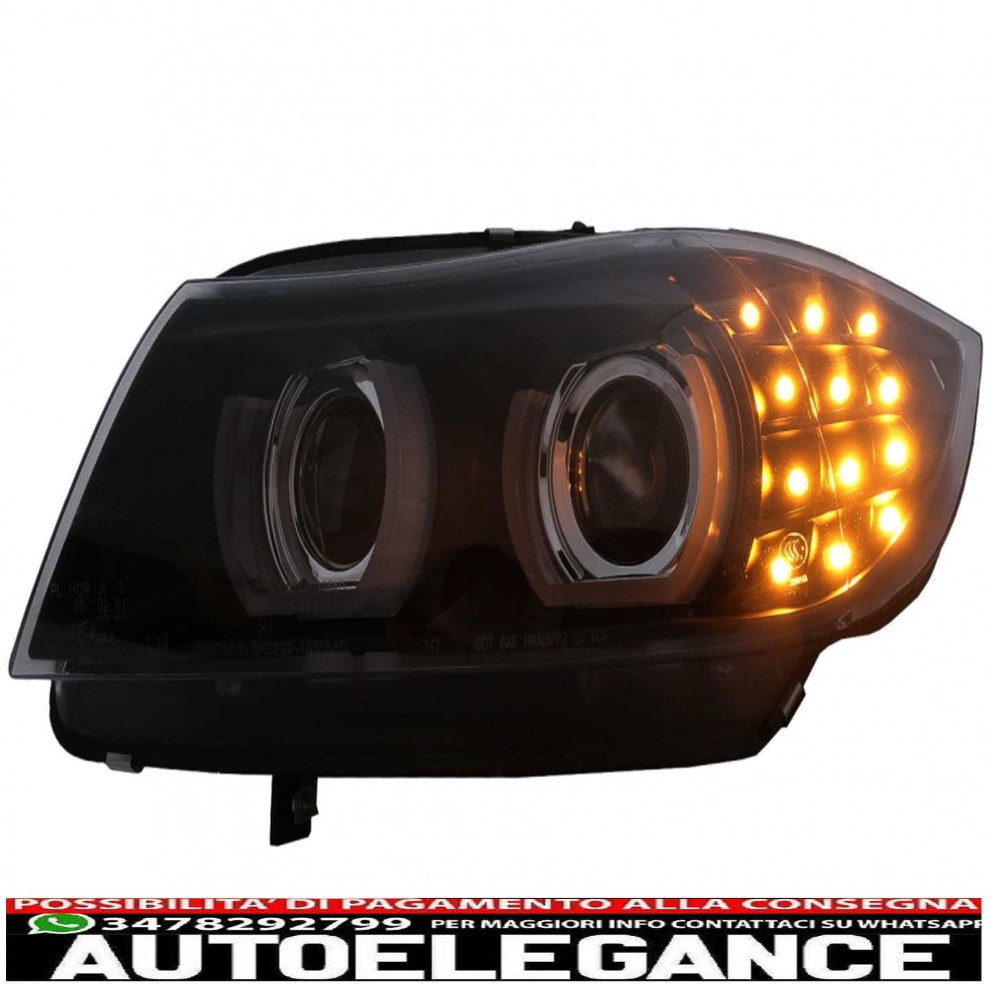 3D angel eye led drl xenon headlights suitable for bmw 3 series e90 e91 lci (2008-2011) black 