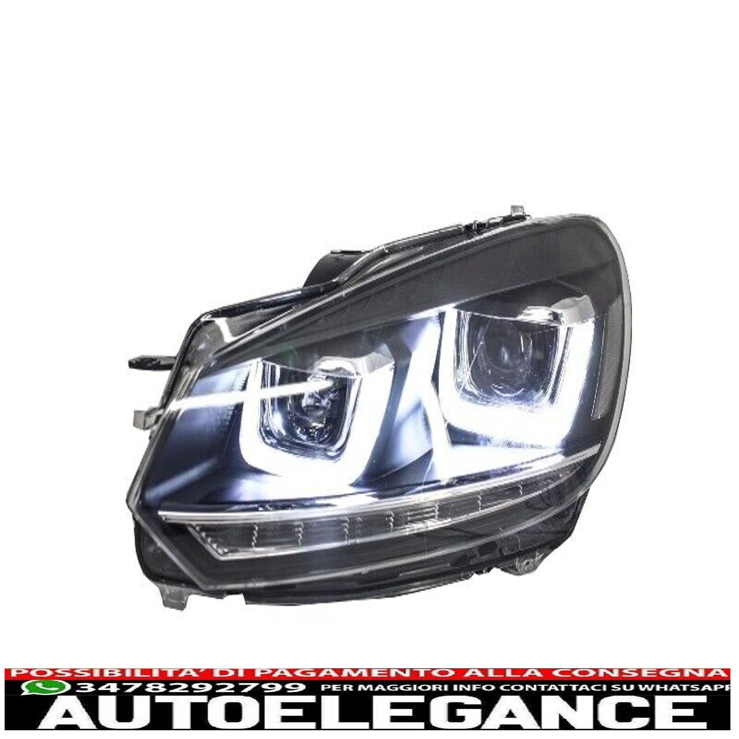 Headlights VW Golf 6 VI 08-13 LED 3D DRL U-Golf 7 Look Light Flowing 