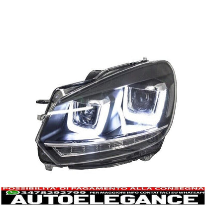 Headlights VW Golf 6 VI 08-13 LED 3D DRL U-Golf 7 Look Light Flowing 