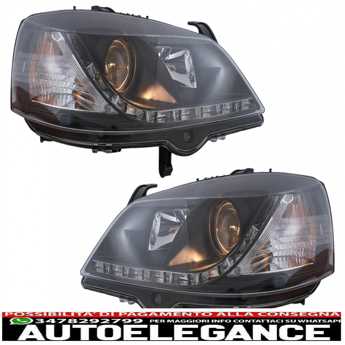 drl led headlights suitable for opel astra g (09.1997-02.2004) black 