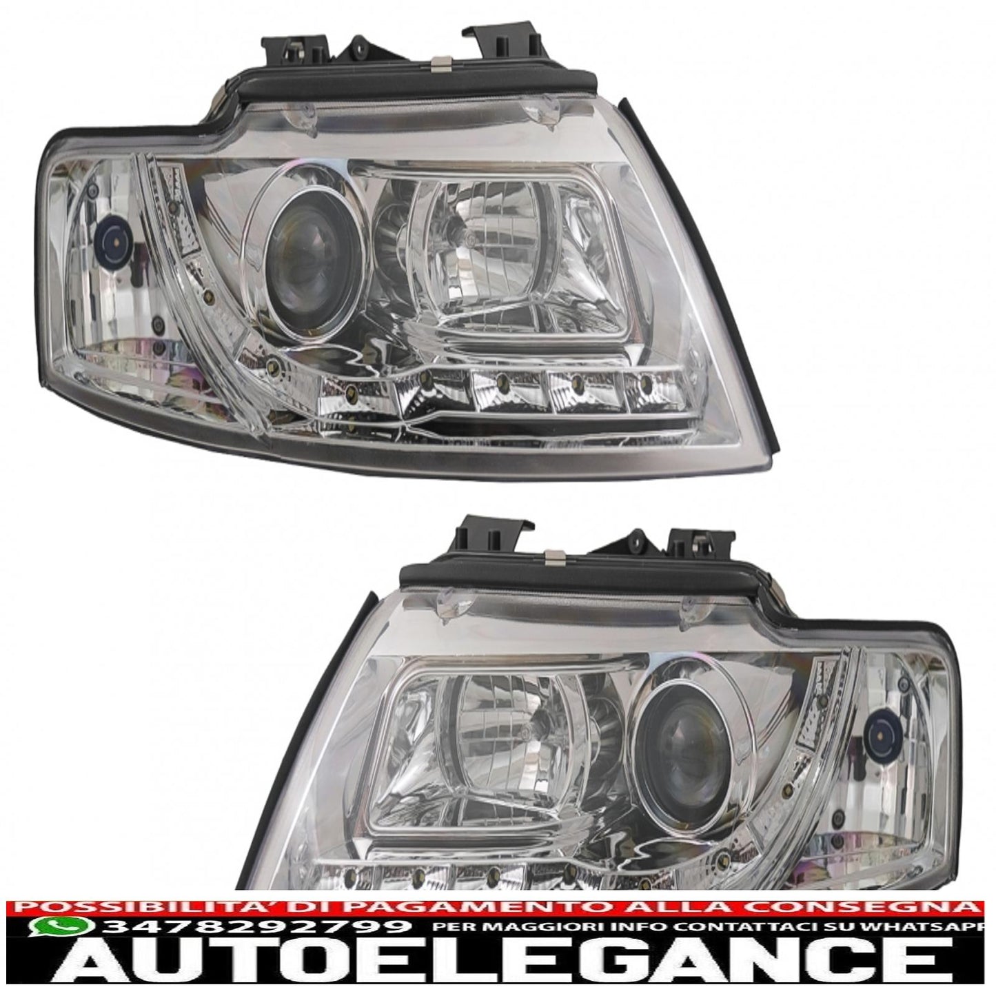 drl led headlights suitable for audi a4 b6 cabrio (2000-2006) chrome